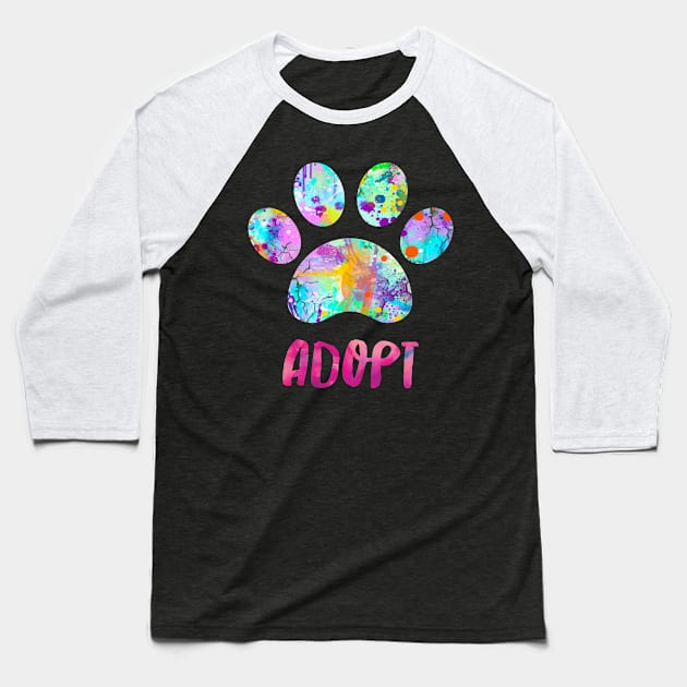 Adopt A Dog Design Watercolor Paw Print Baseball T-Shirt by joannejgg